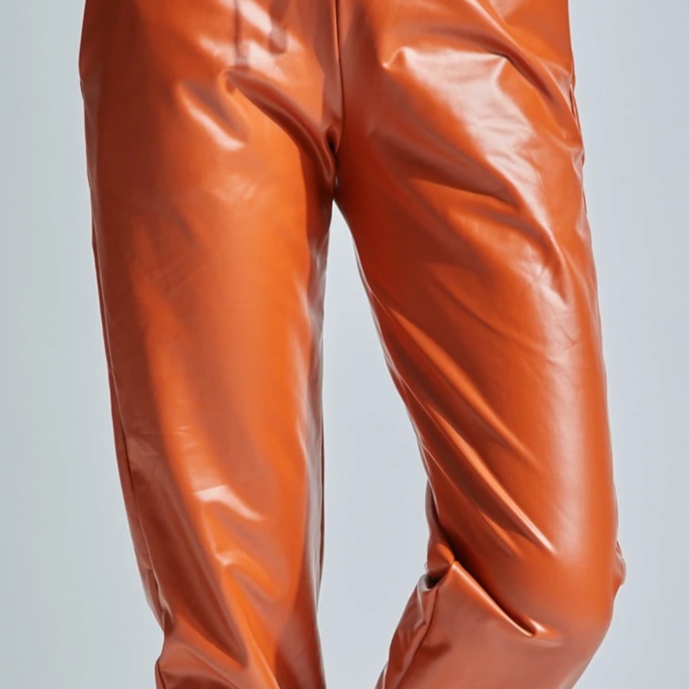 Leather Pants Orange Color New Unused Size Small - image 2